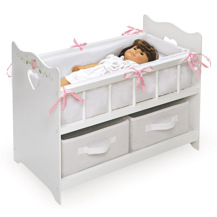 Badger Basket Doll Crib with Bedding, Two Baskets, and Free